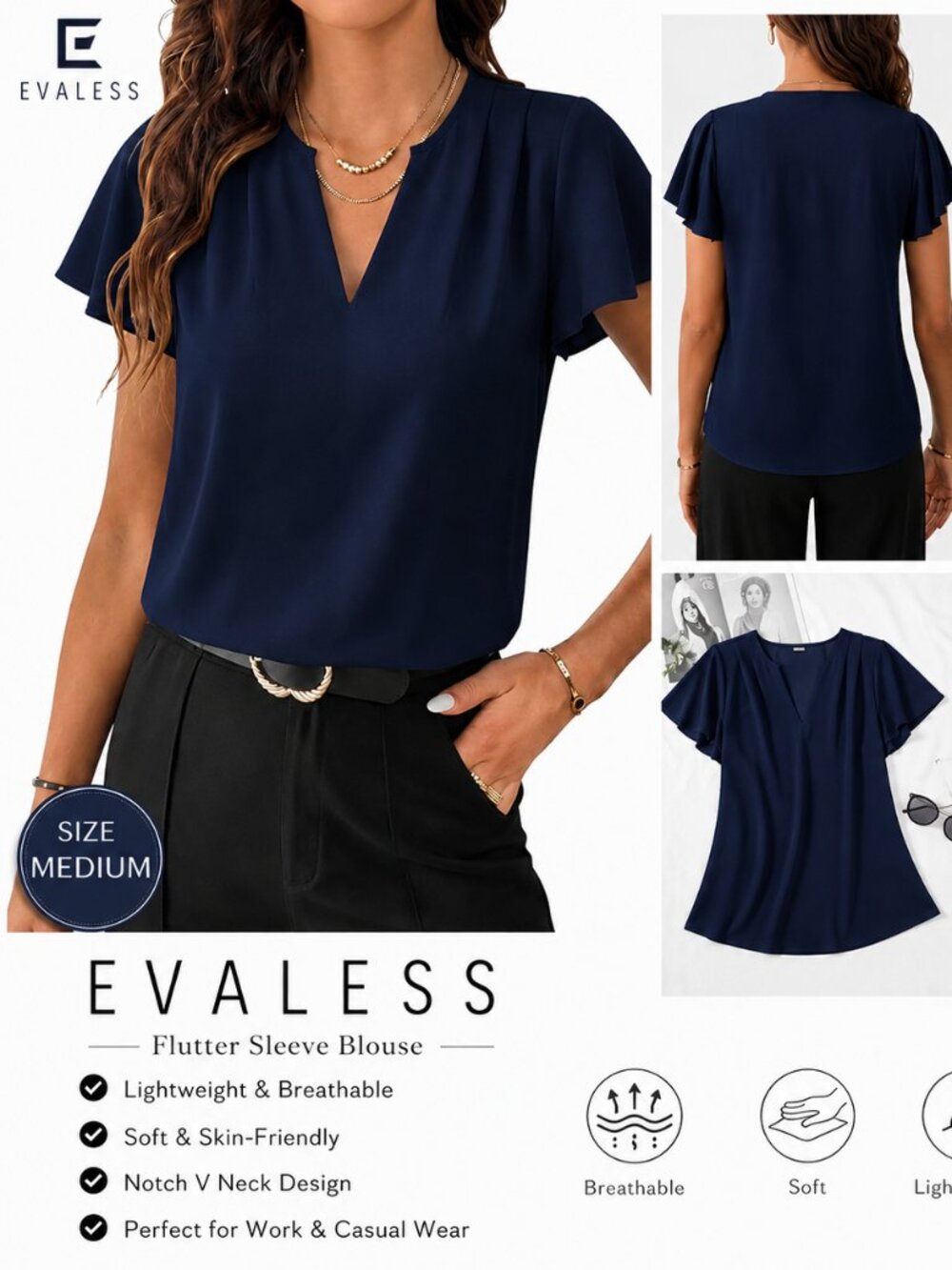 EVALESS Business Casual Tops for Women Flutter Sleeve Blouses